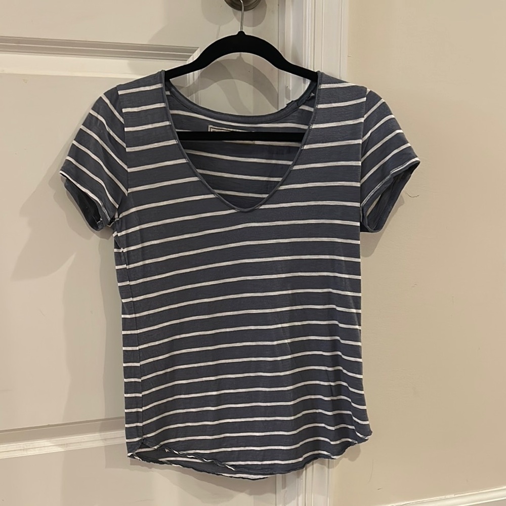 Striped Gray V-Neck Women's Top